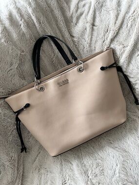 GUESS Neutral Beige Tote with Black Handles